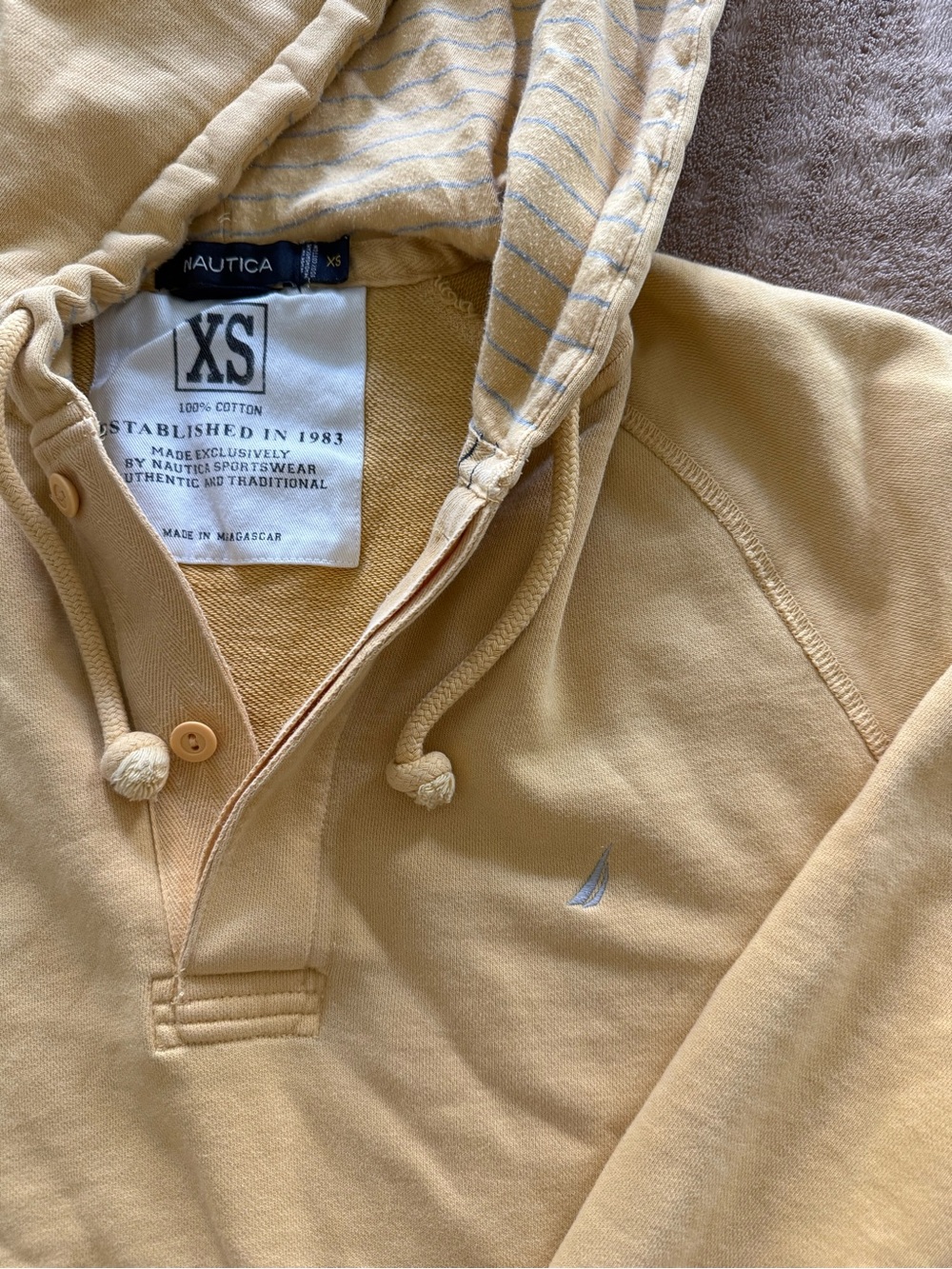 Nautica Men’s V-Neck Hoodie Sweater in Light Yellow